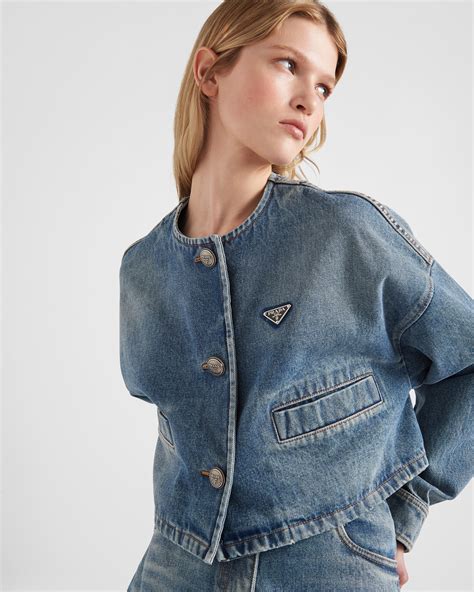 sky blue prada|Sky Blue Denim Blouson Jacket .